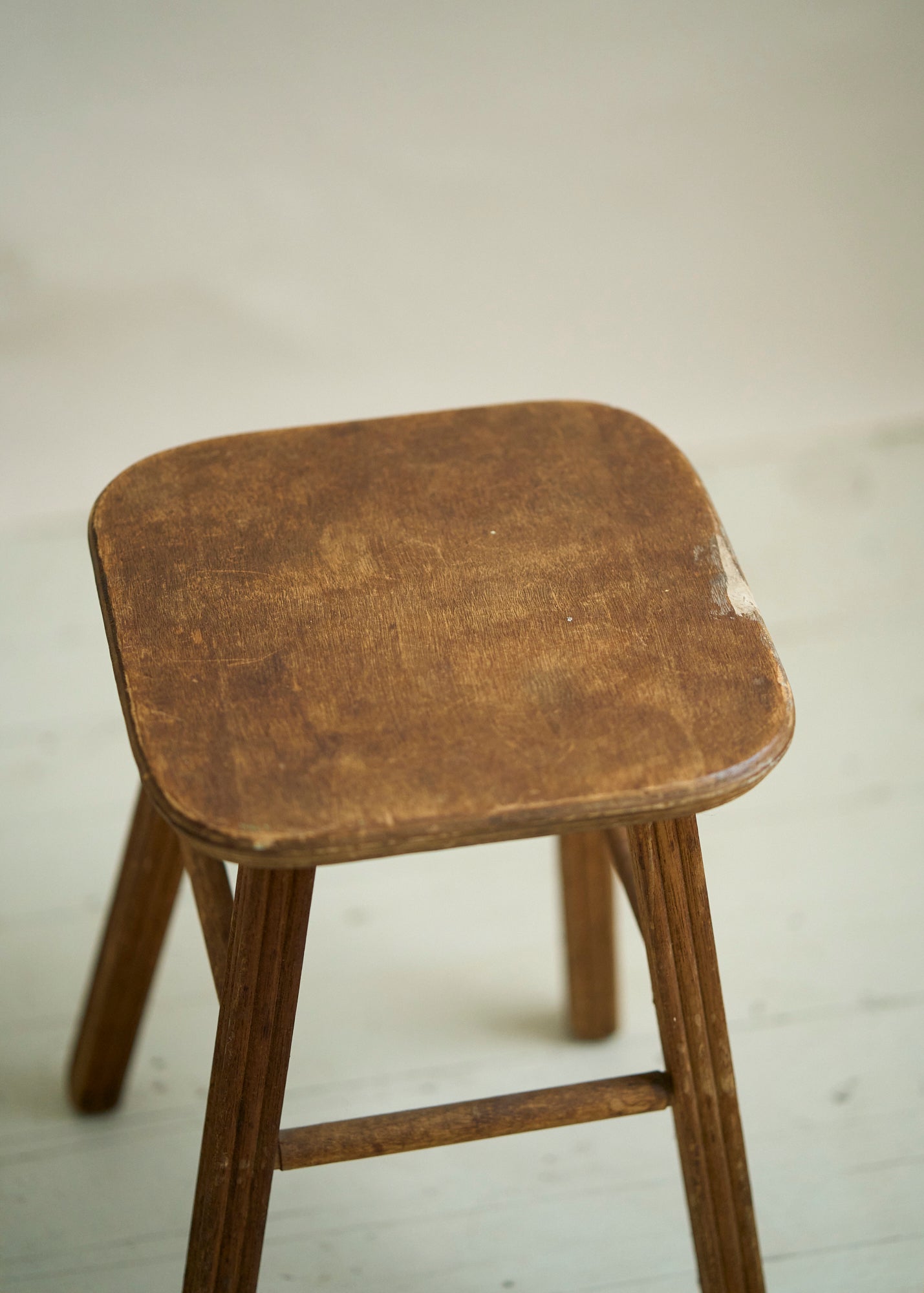 Vintage Wooden Stool with Carved Legs
