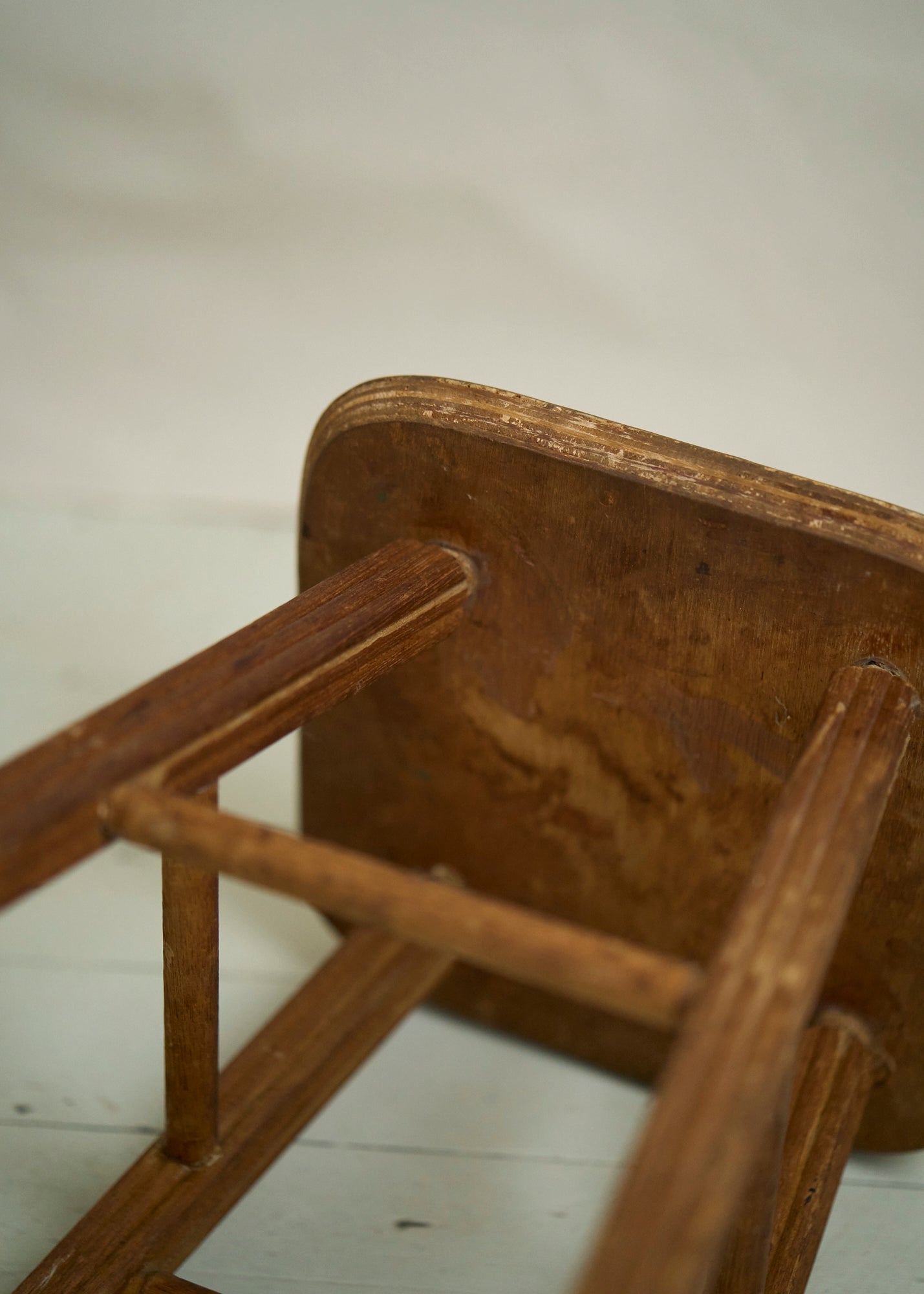 Vintage Wooden Stool with Carved Legs