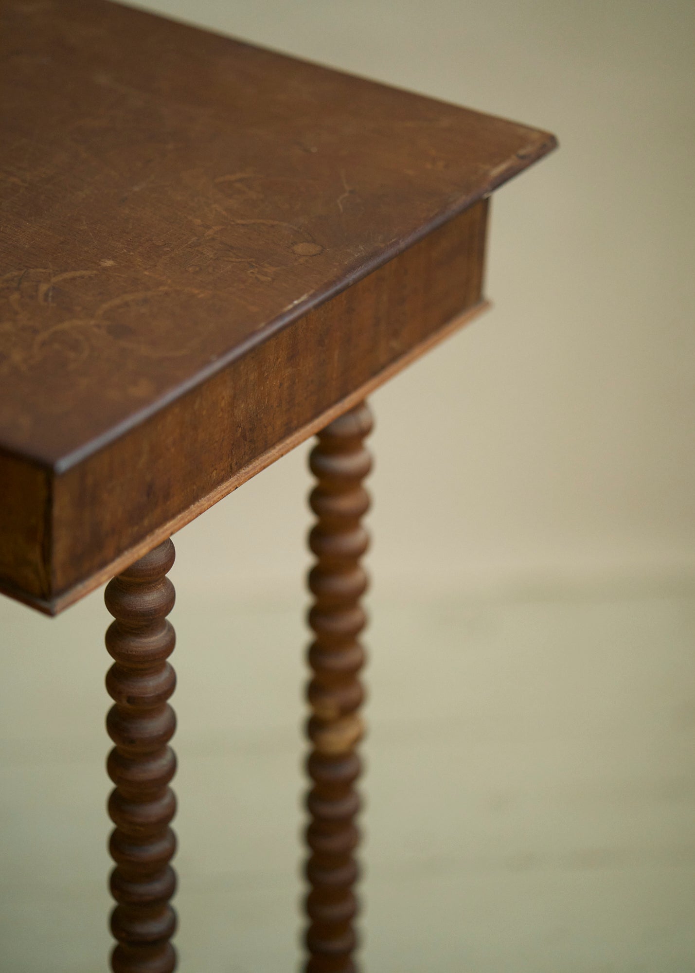 Antique Wood Accent Table with Bobbin Legs