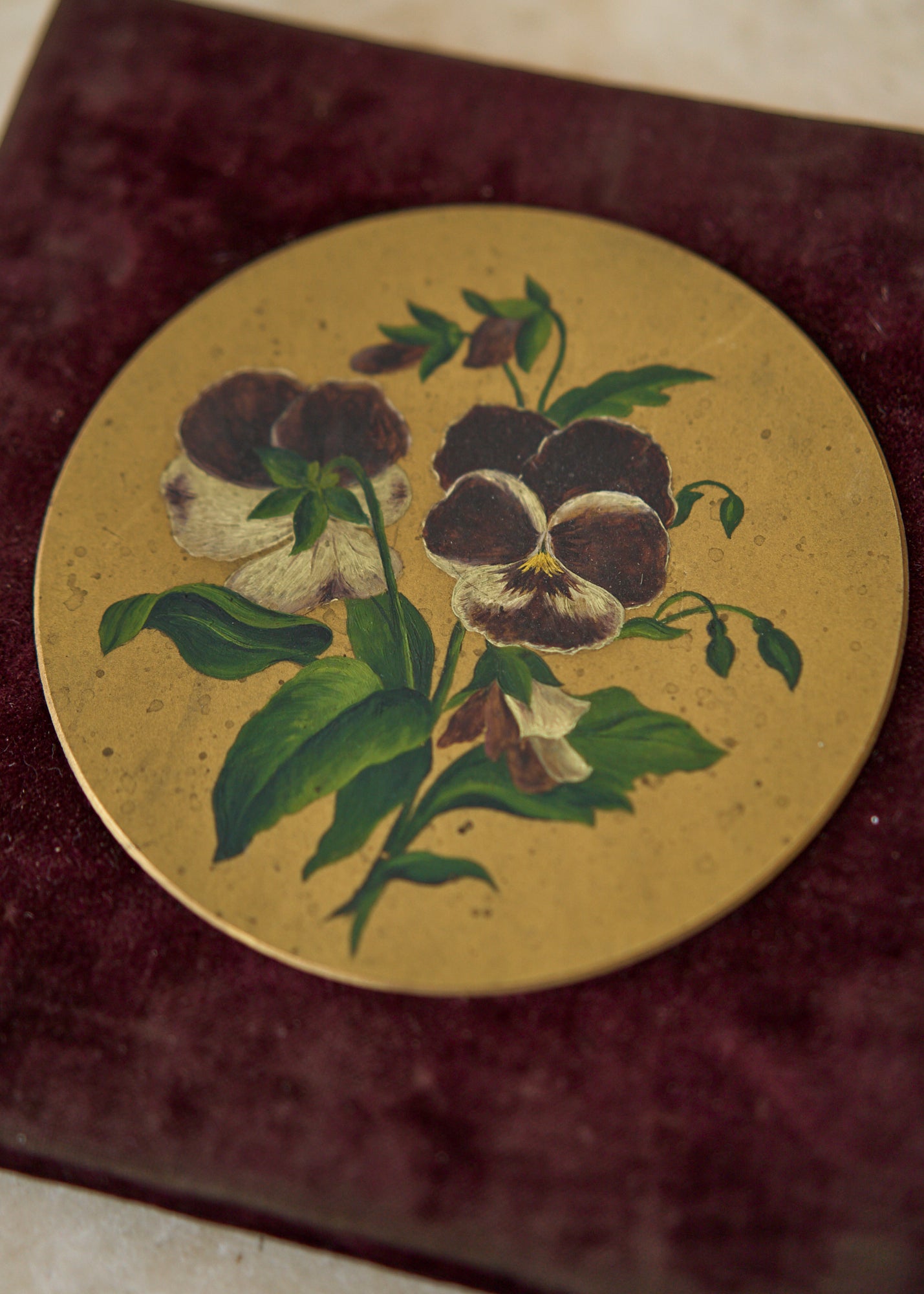 1800's Painting of Pansies on Velvet