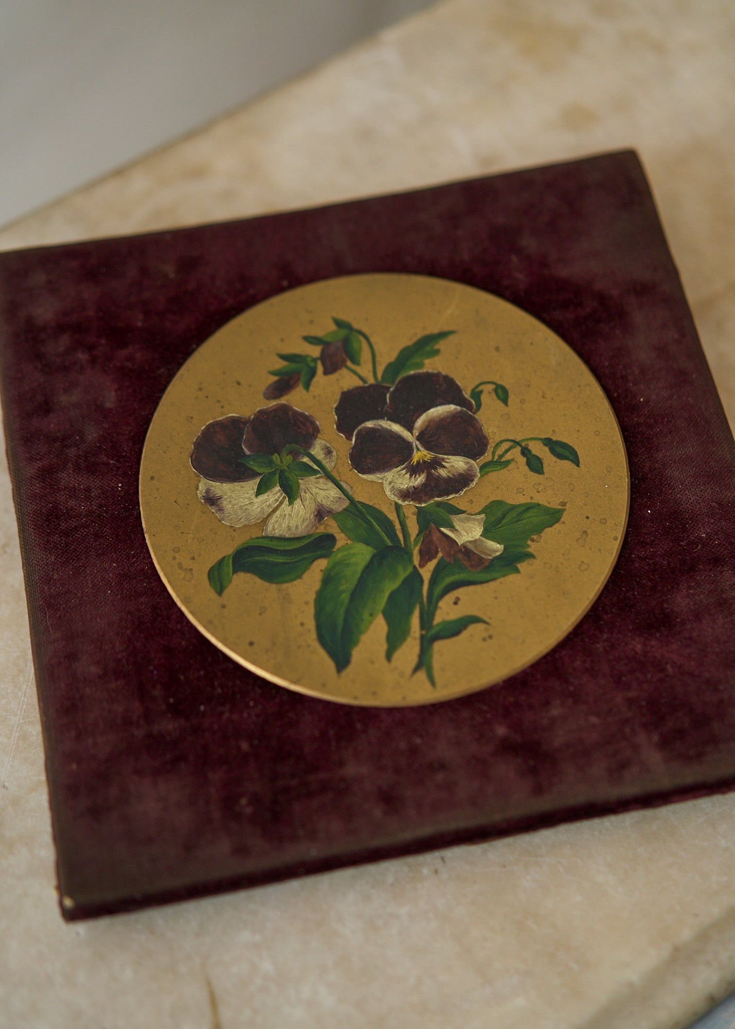 1800's Painting of Pansies on Velvet