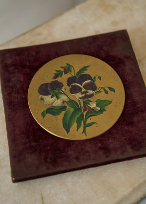 1800's Painting of Pansies on Velvet