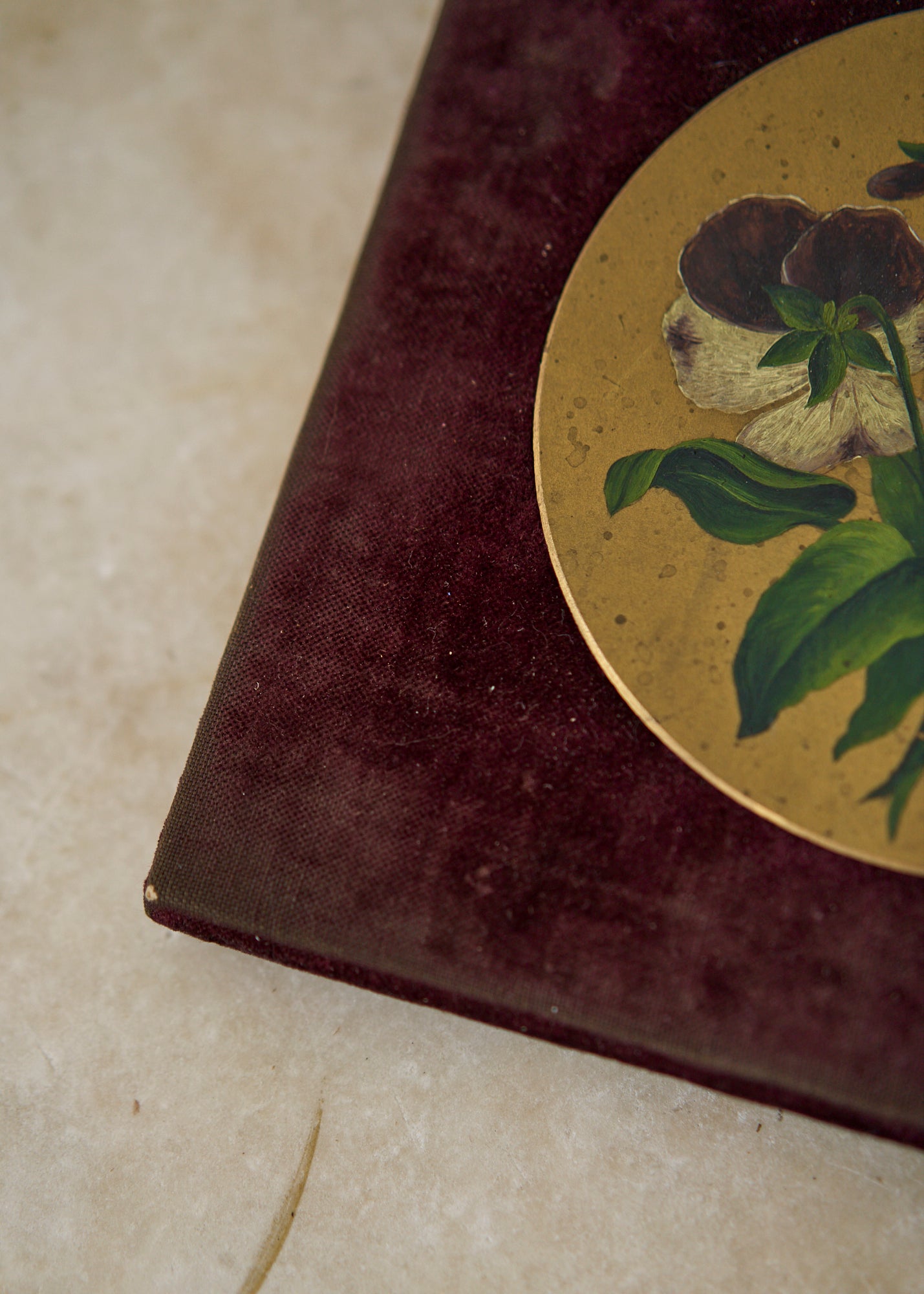1800's Painting of Pansies on Velvet