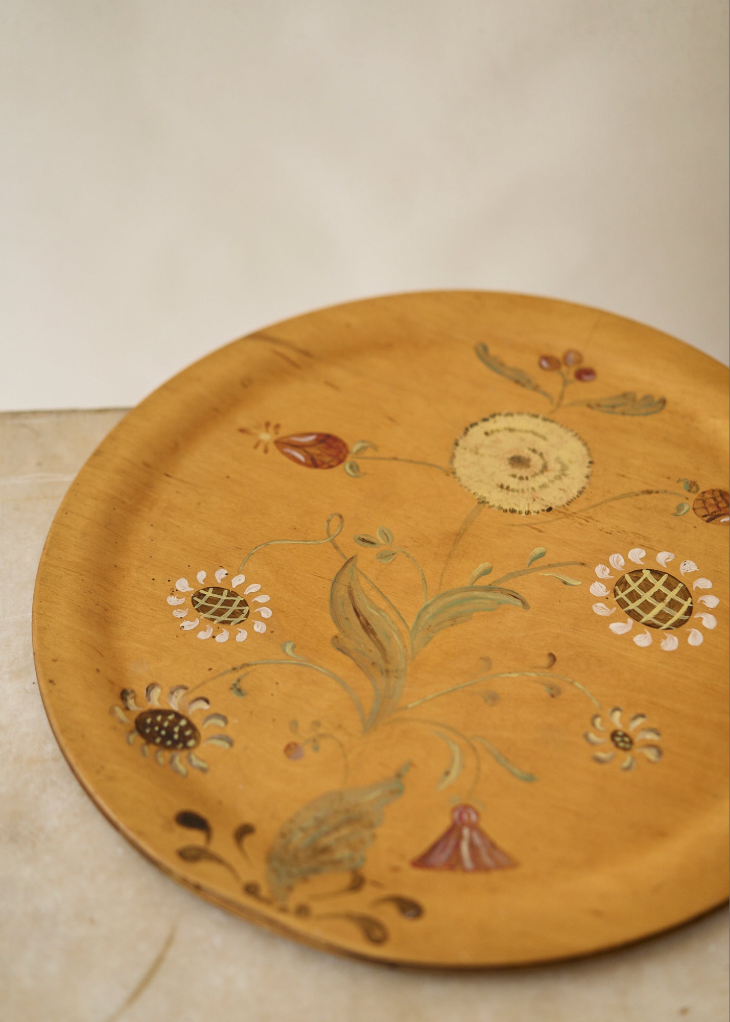 Floral Painted Wood Platter