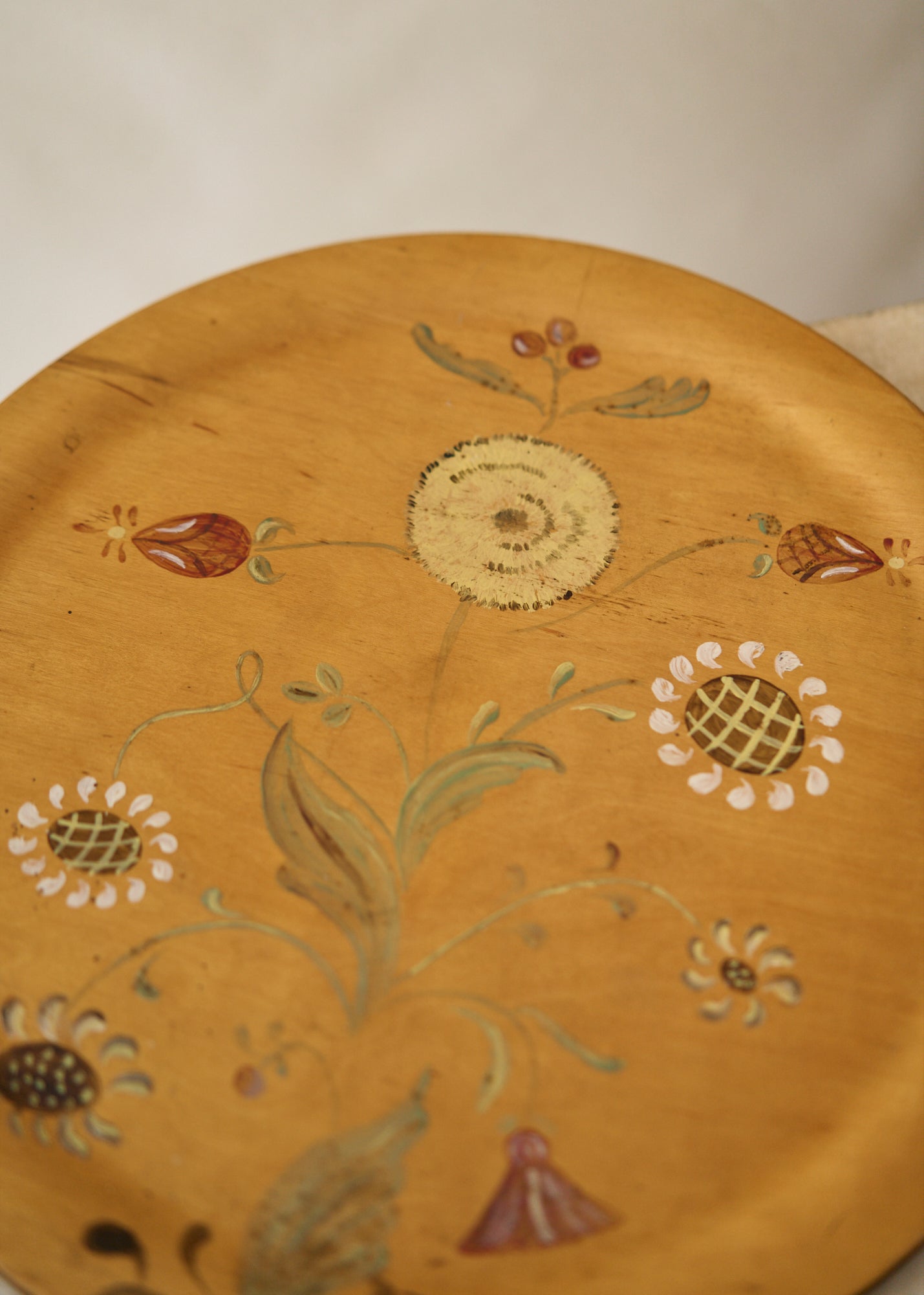 Floral Painted Wood Platter