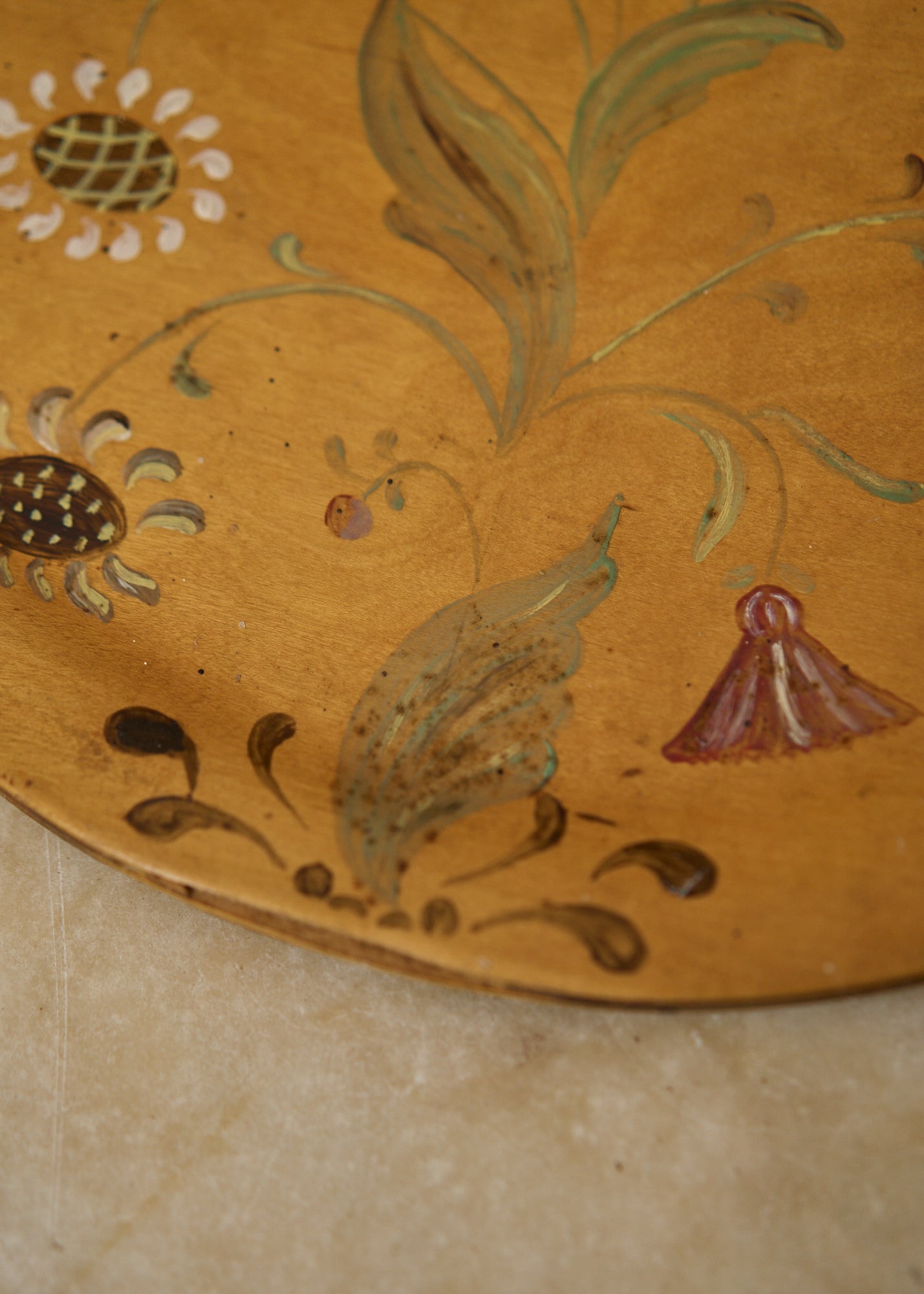 Floral Painted Wood Platter