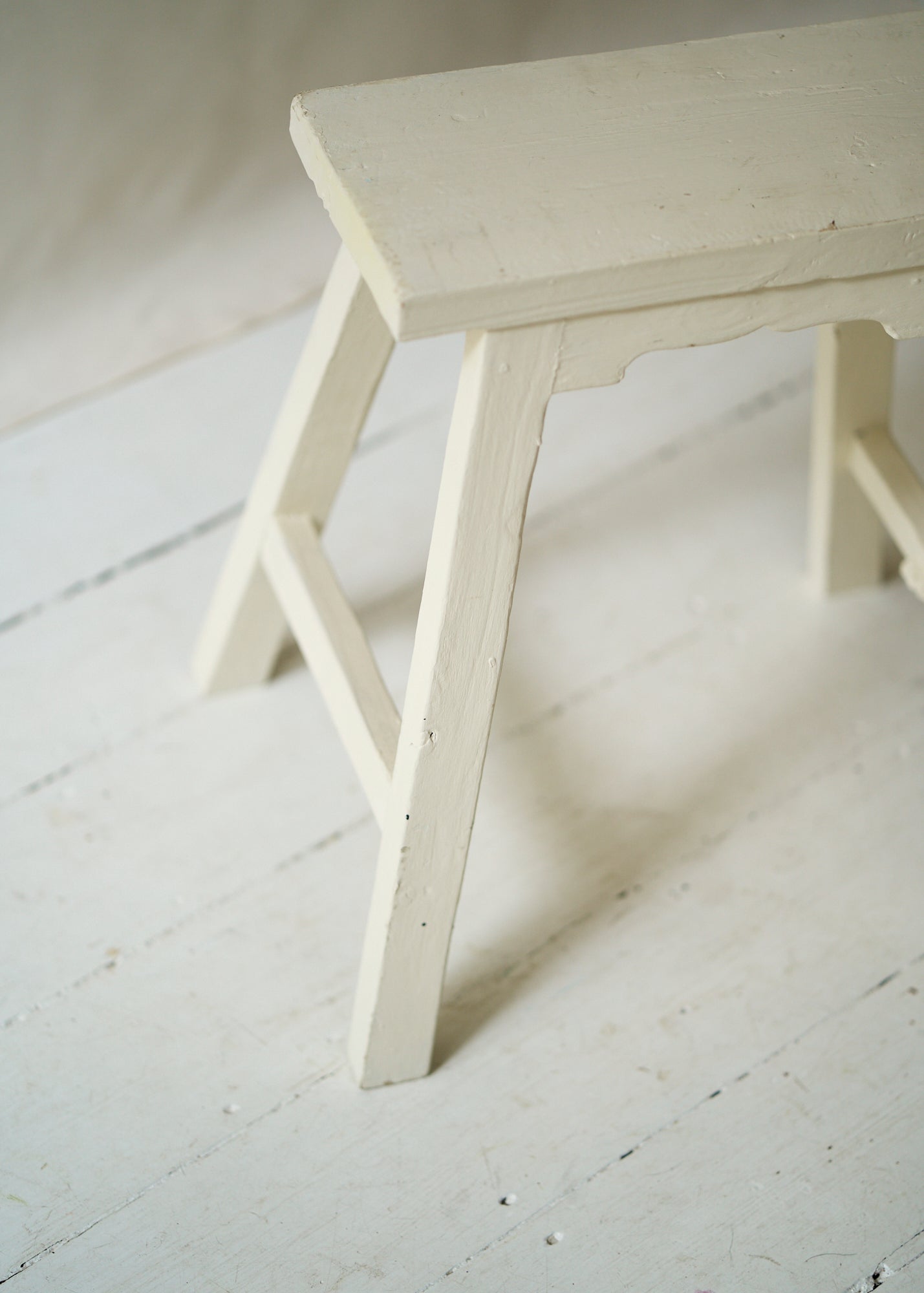 Painted White Wood Stool