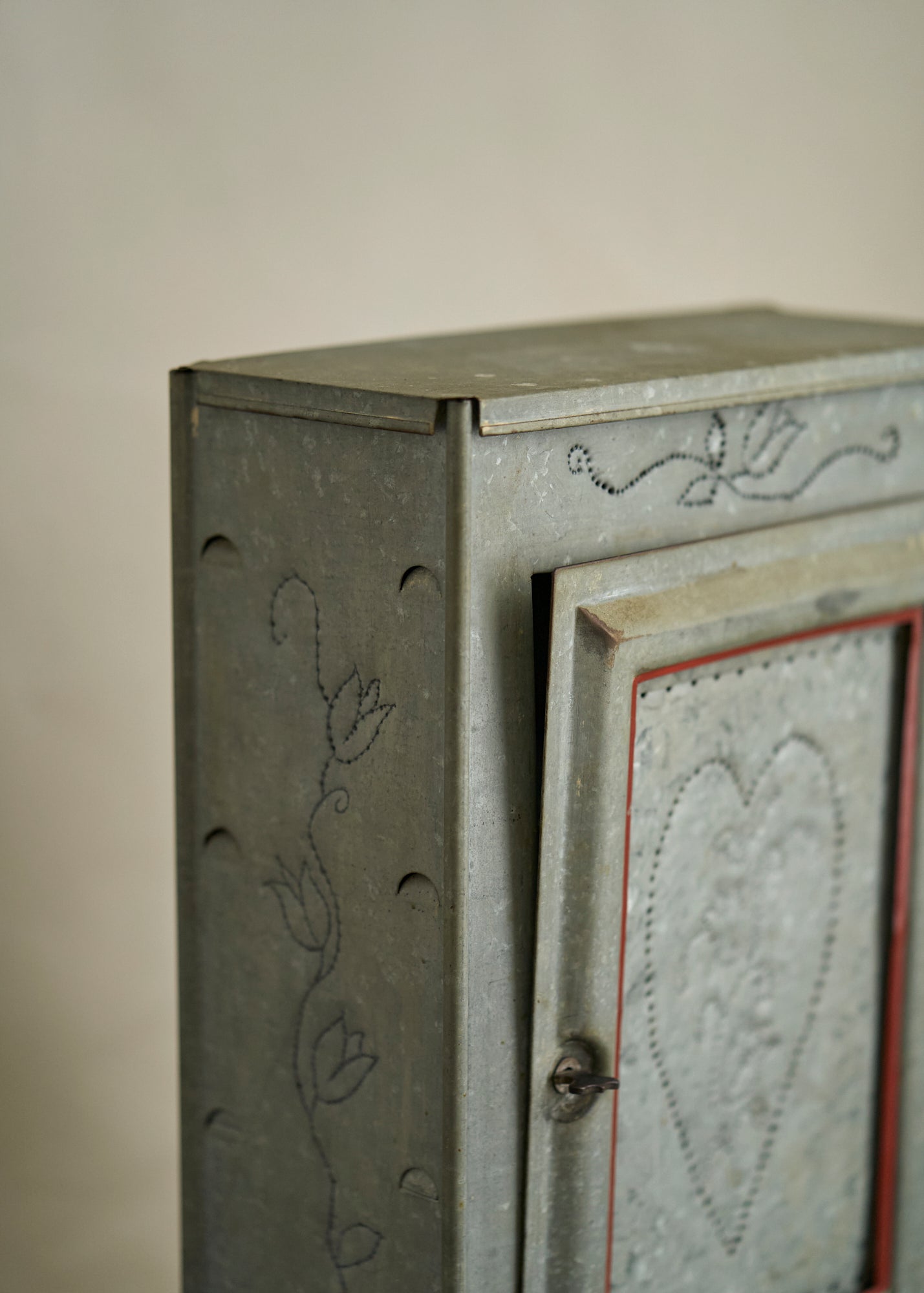 Folk Art Punched Tin Wall Cabinet
