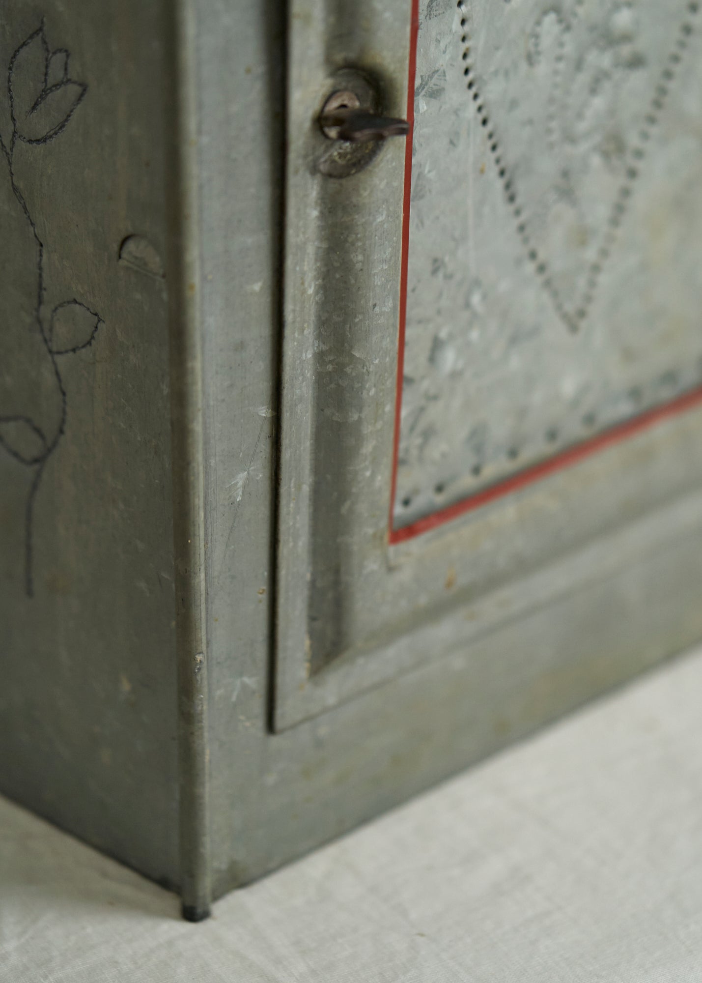 Folk Art Punched Tin Wall Cabinet