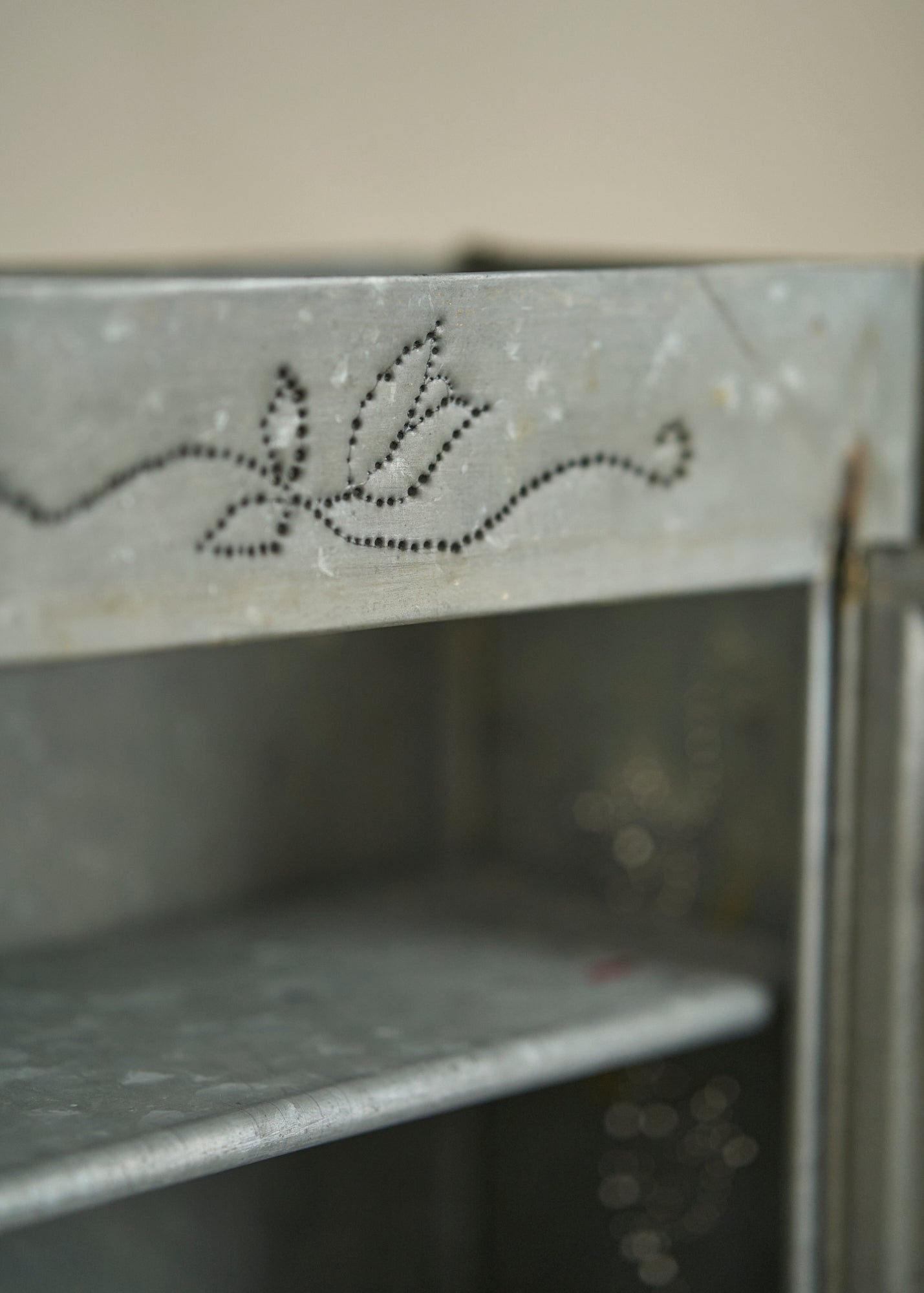 Folk Art Punched Tin Wall Cabinet