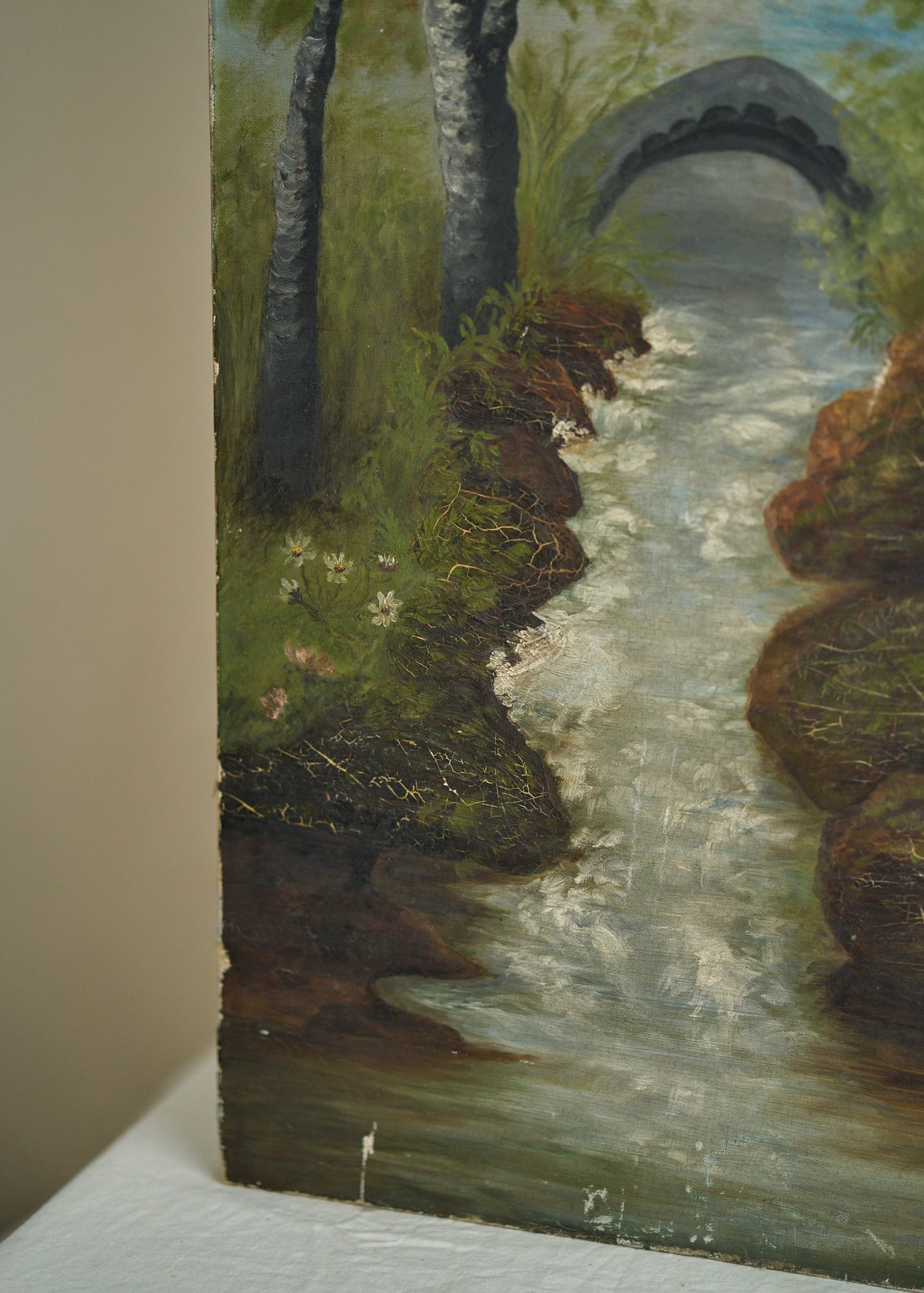 Early 1900's Shaded River Oil Painting