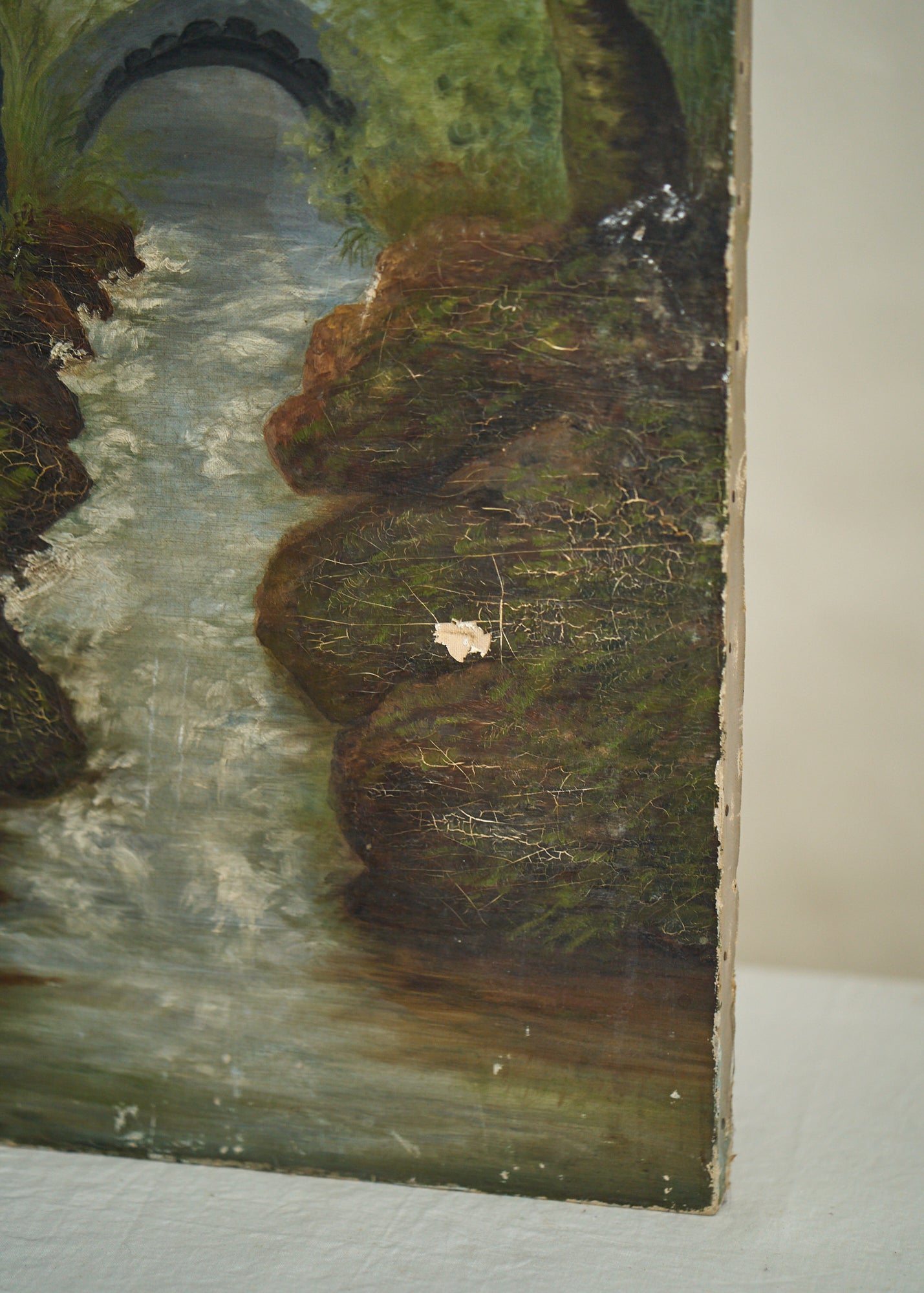 Early 1900's Shaded River Oil Painting