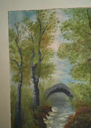 Early 1900's Shaded River Oil Painting