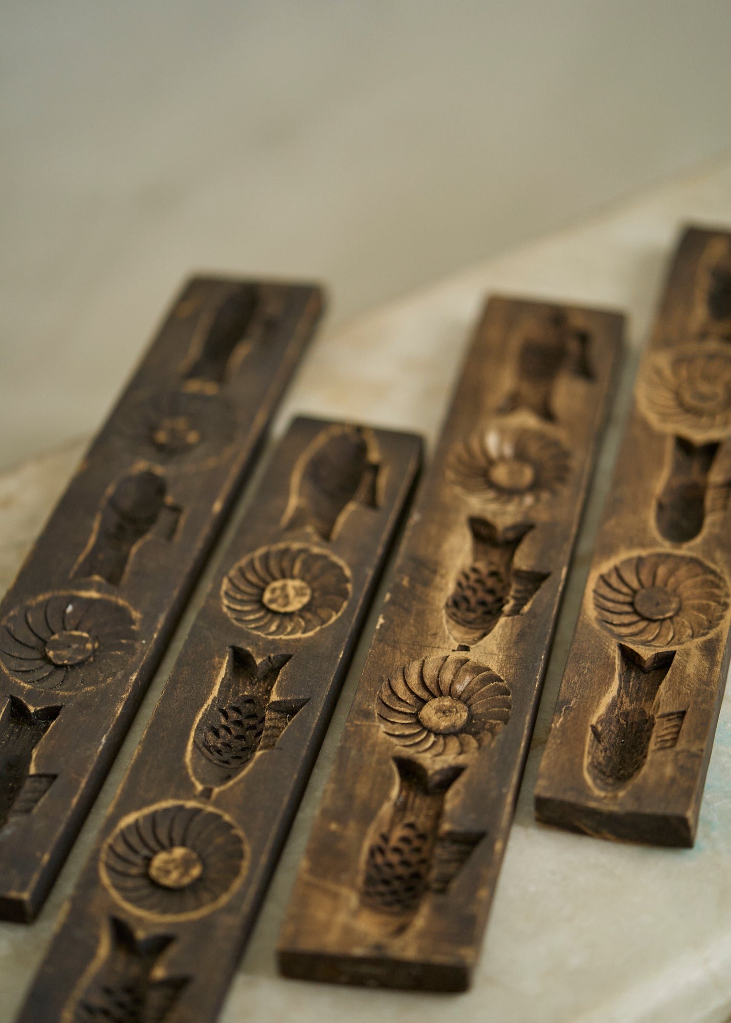 19th Century Wooden Butter Molds with Fish and Sun