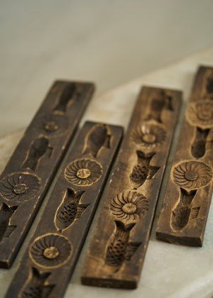 19th Century Wooden Butter Molds with Fish and Sun