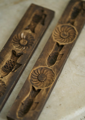 19th Century Wooden Butter Molds with Fish and Sun