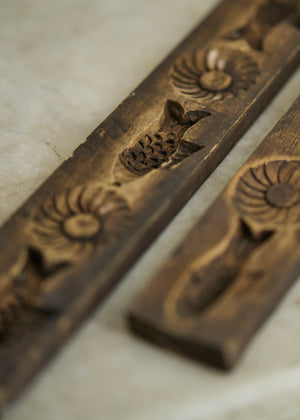 19th Century Wooden Butter Molds with Fish and Sun