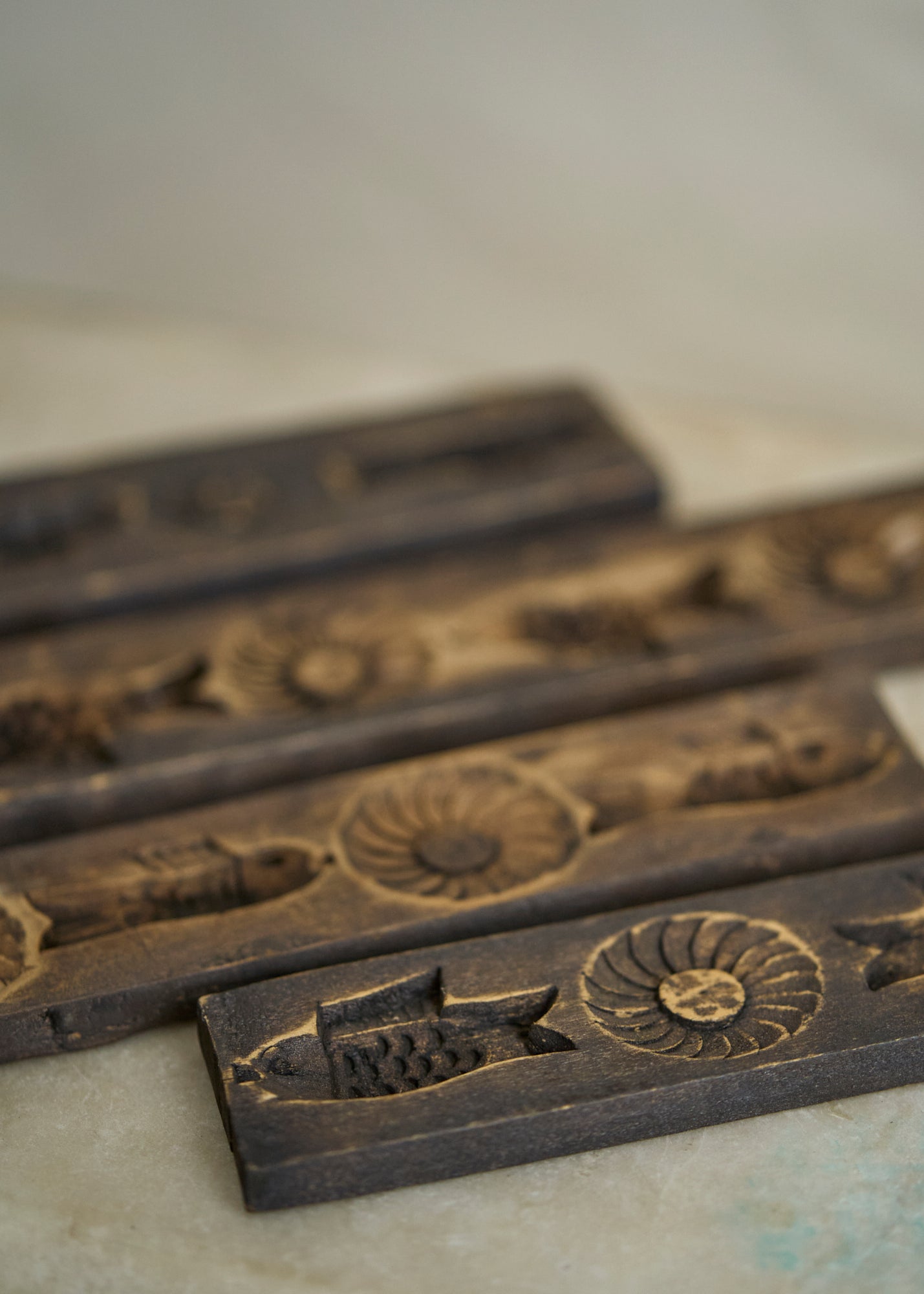 19th Century Wooden Butter Molds with Fish and Sun