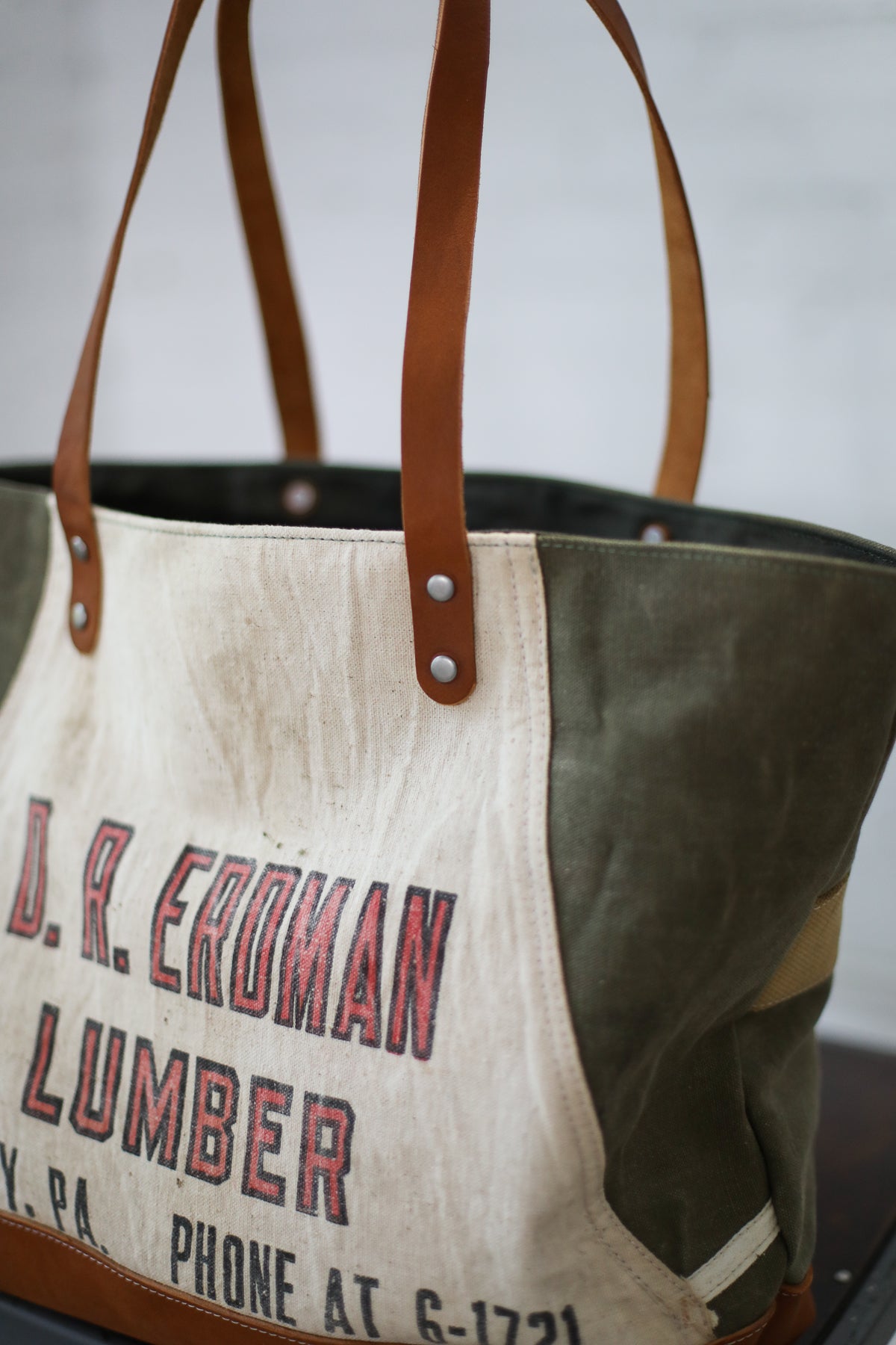 WWII era Salvaged Canvas and Work Apron Tote Bag