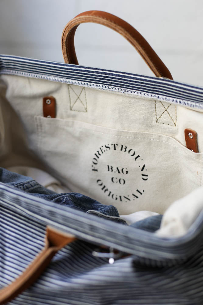 1950's era Salvaged Ticking Carryall