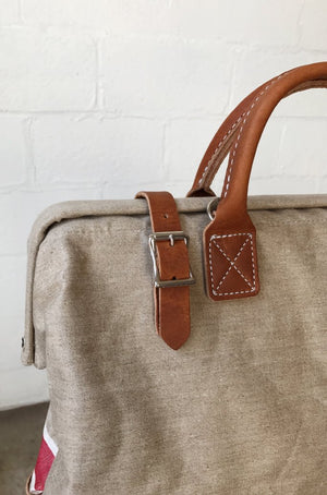 1930's era Salvaged Linen Carryall