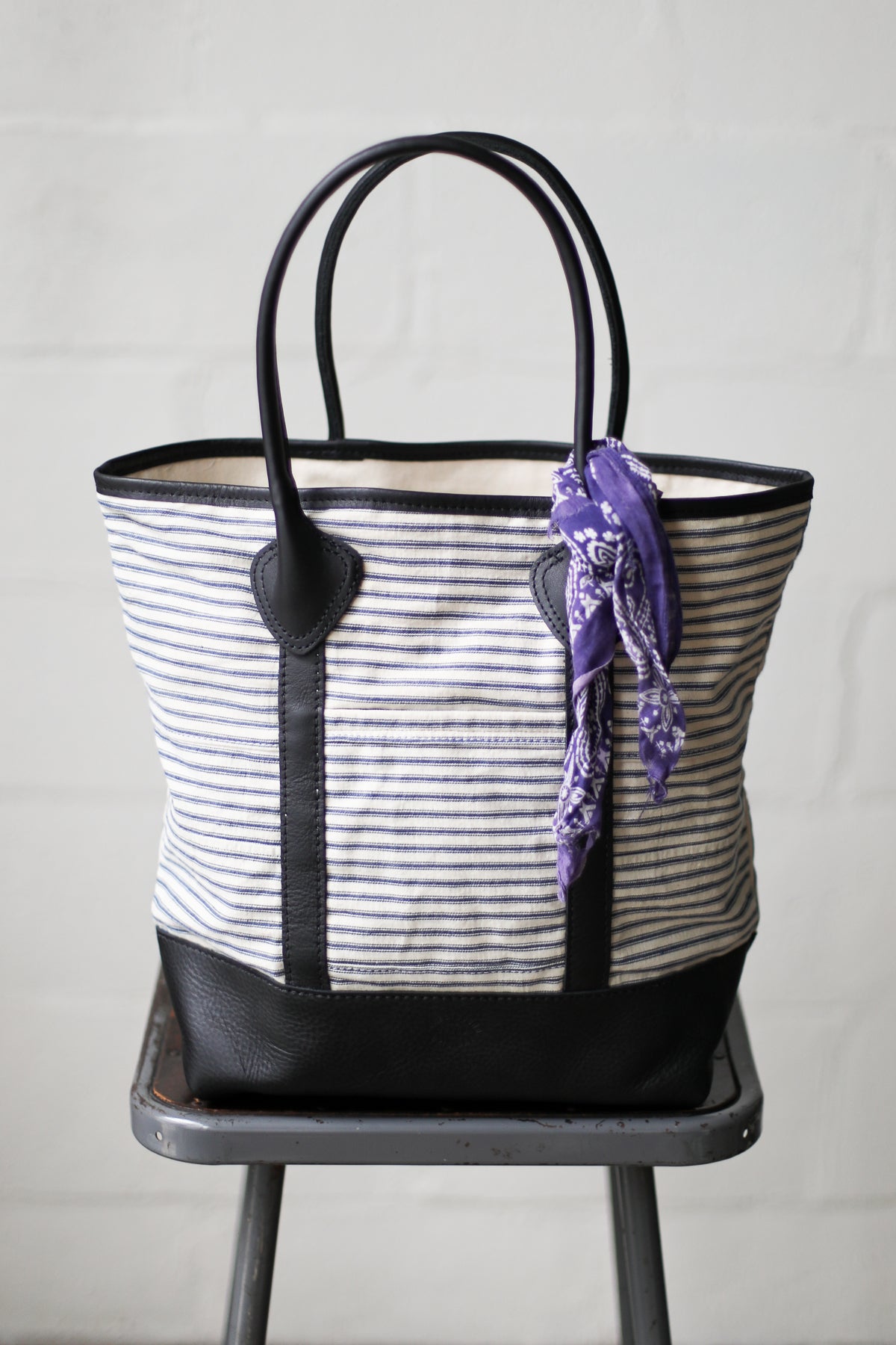 1950's era Salvaged Ticking Tote Bag