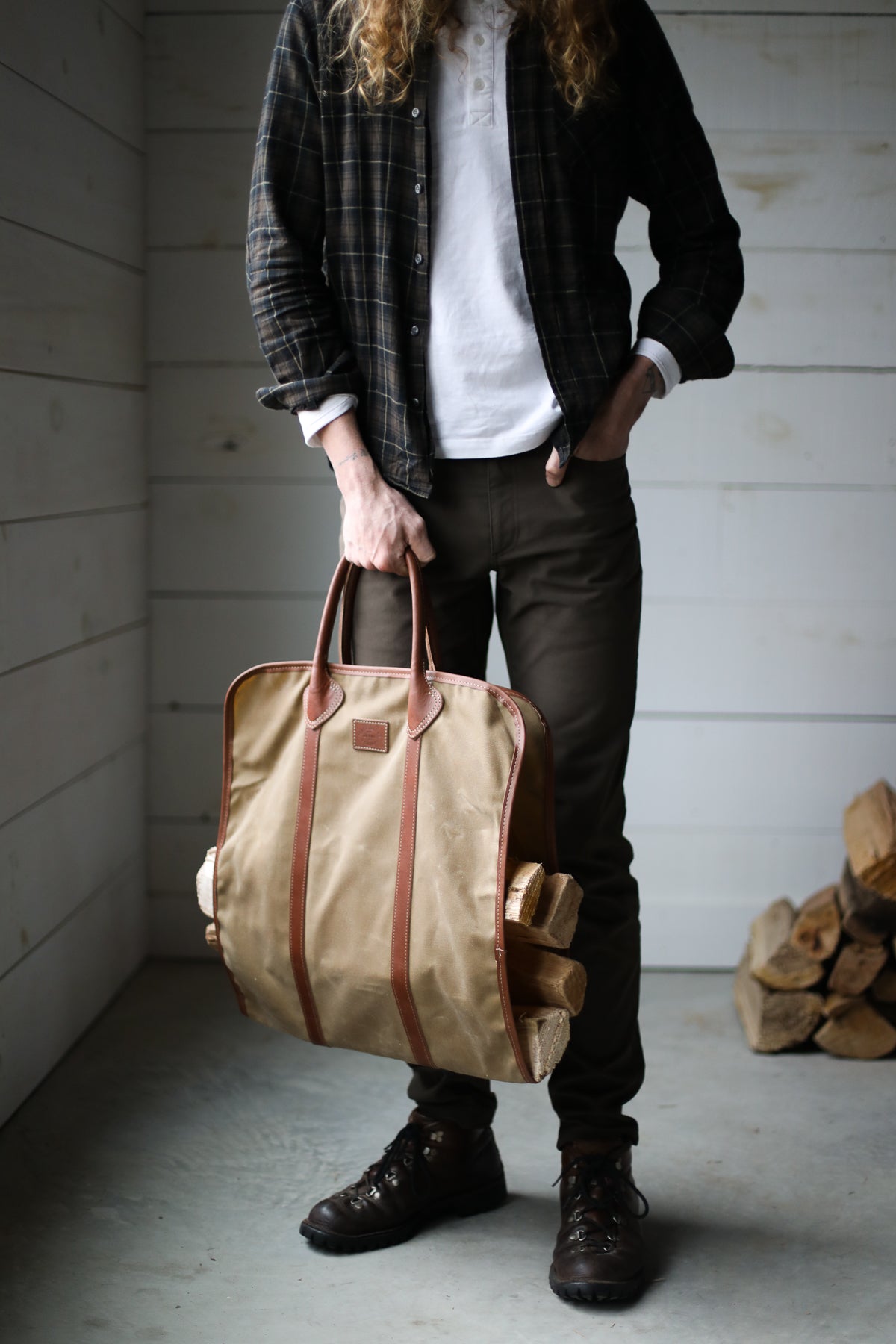 Waxed canvas sales log carrier