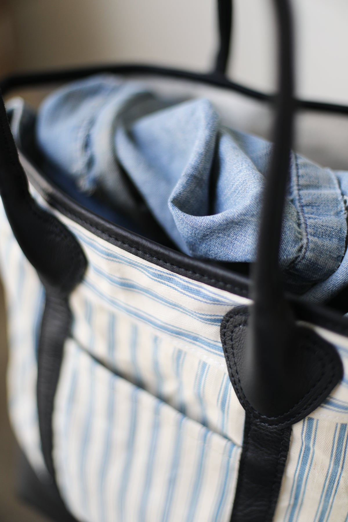 1940's era Salvaged Ticking Tote Bag