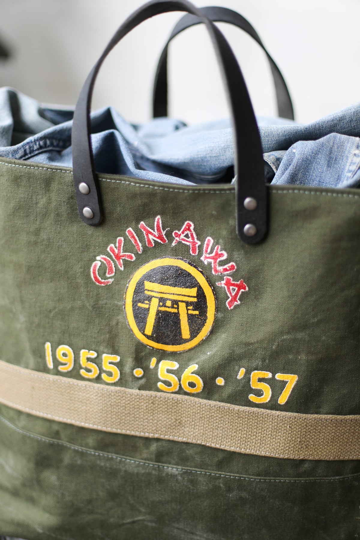 1950's era Salvaged Military Canvas Tote Bag