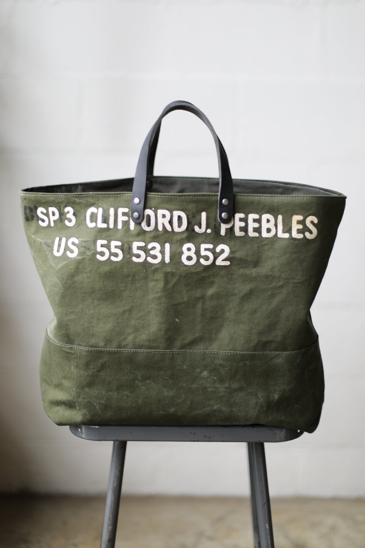 1950's era Salvaged Military Canvas Tote Bag