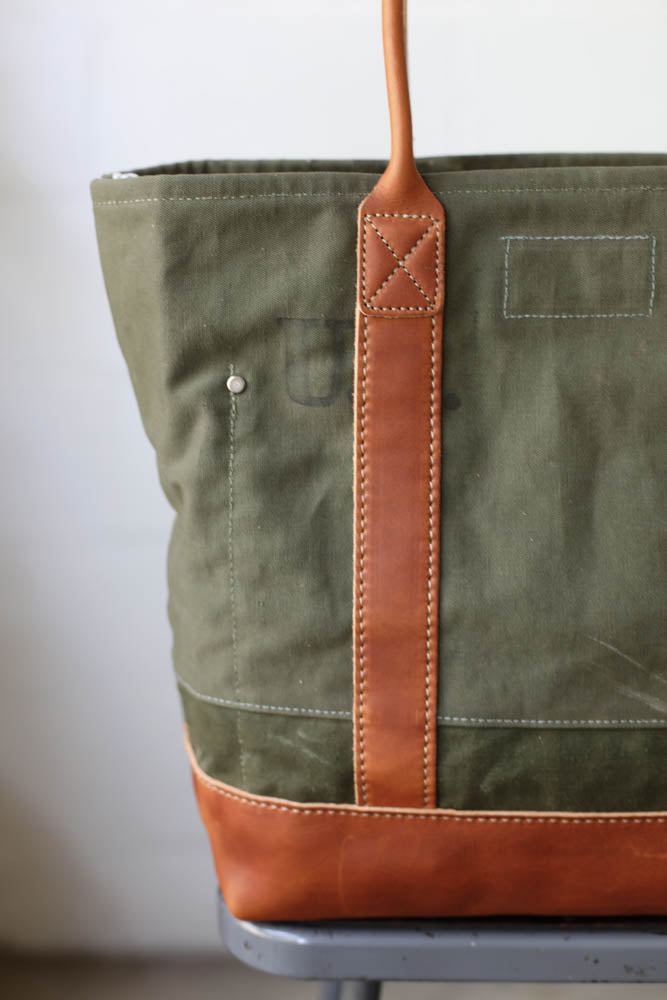 WWII era Salvaged Canvas Tote Bag
