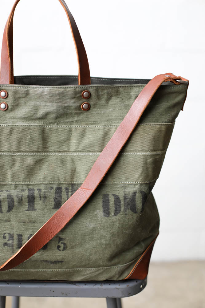 WWII era Salvaged Canvas Tote Bag