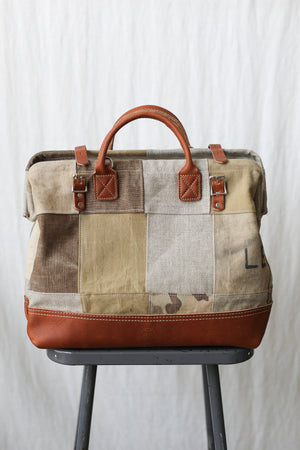1940's era Salvaged Canvas Patchwork Carryall