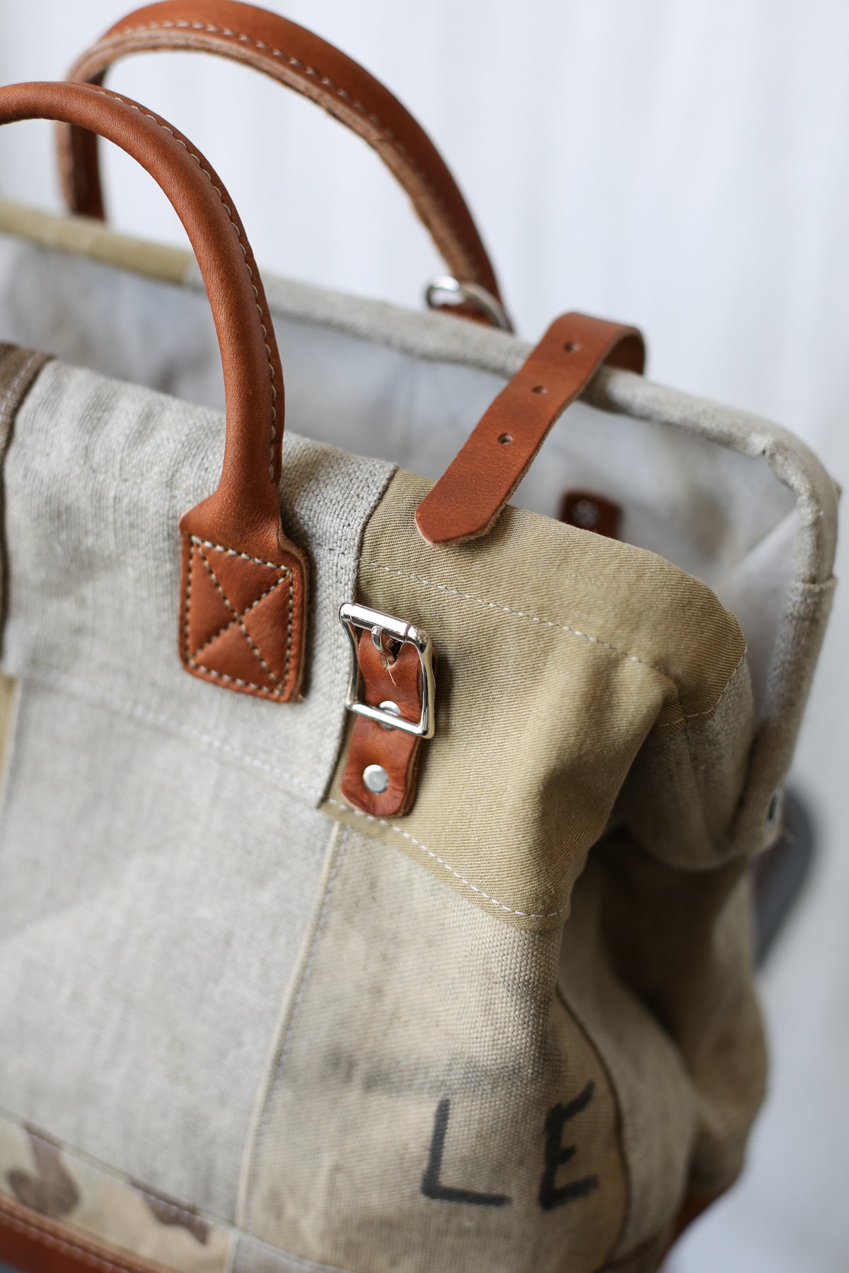 1940's era Salvaged Canvas Patchwork Carryall