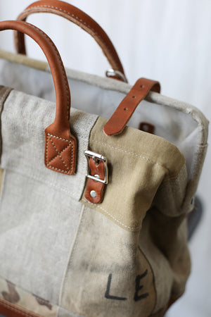 1940's era Salvaged Canvas Patchwork Carryall