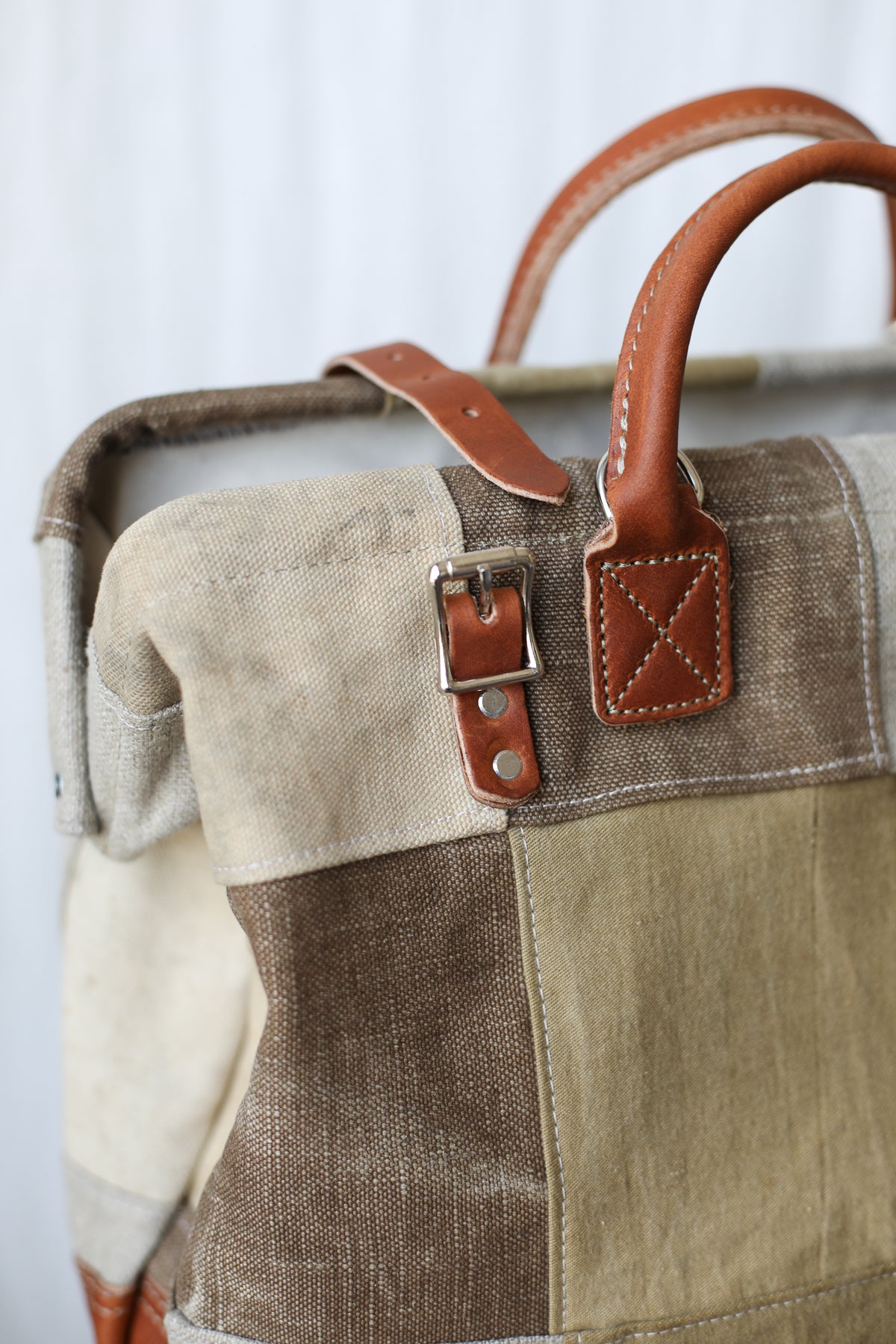 1940's era Salvaged Canvas Patchwork Carryall
