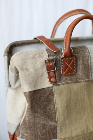 1940's era Salvaged Canvas Patchwork Carryall