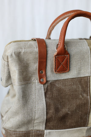 1940's era Salvaged Canvas Patchwork Carryall