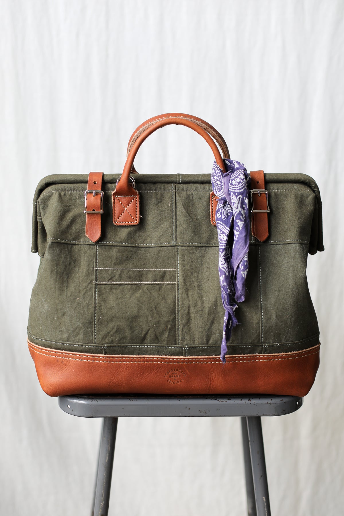 WWII era Salvaged Canvas Patchwork Carryall