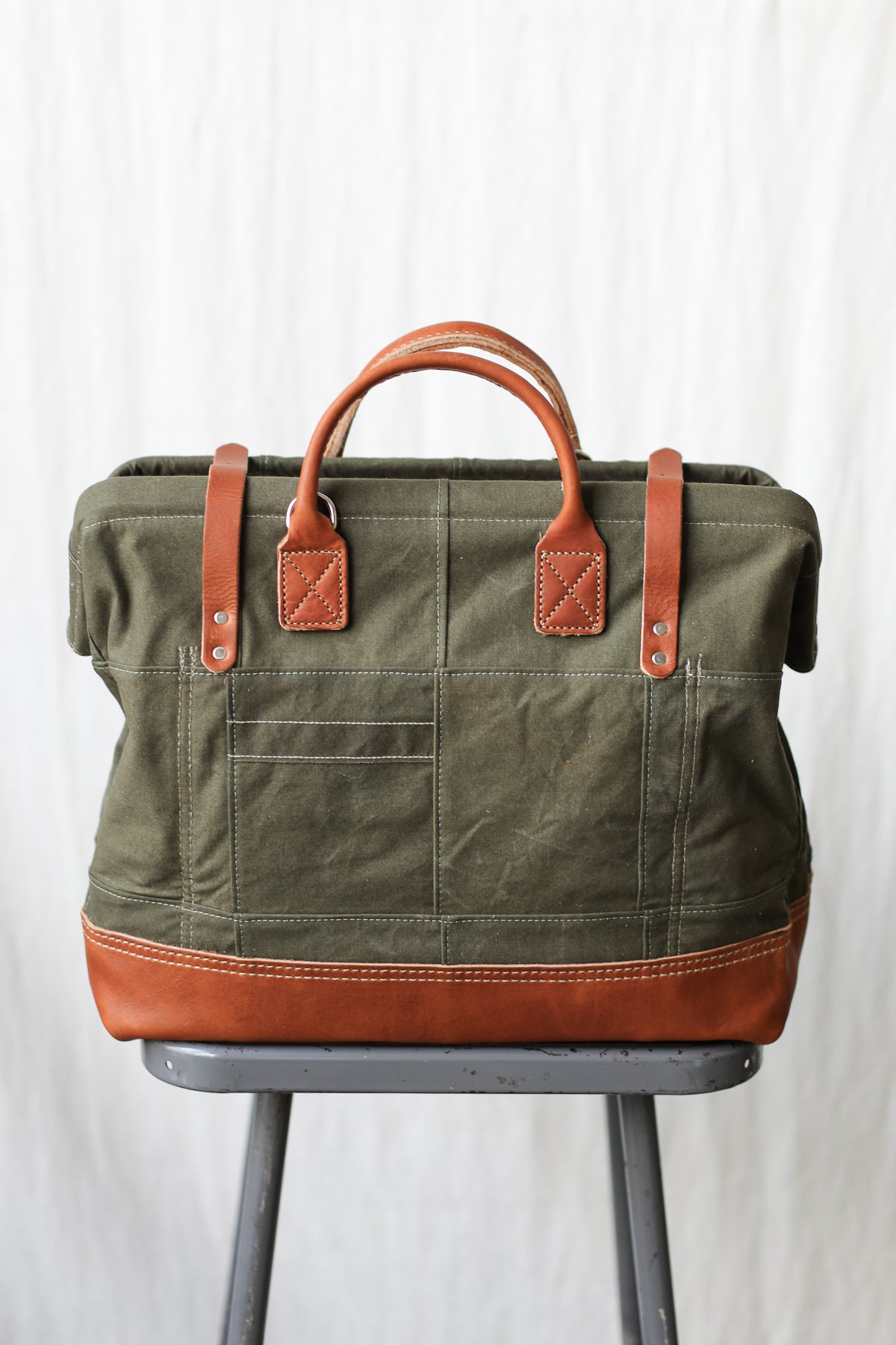 WWII era Salvaged Canvas Patchwork Carryall