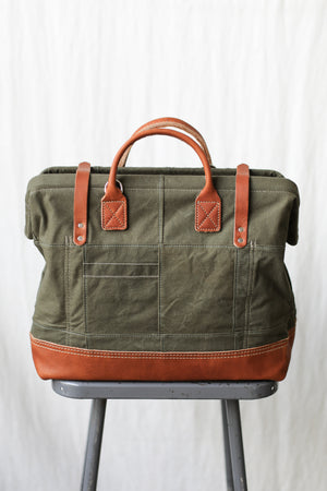 WWII era Salvaged Canvas Patchwork Carryall