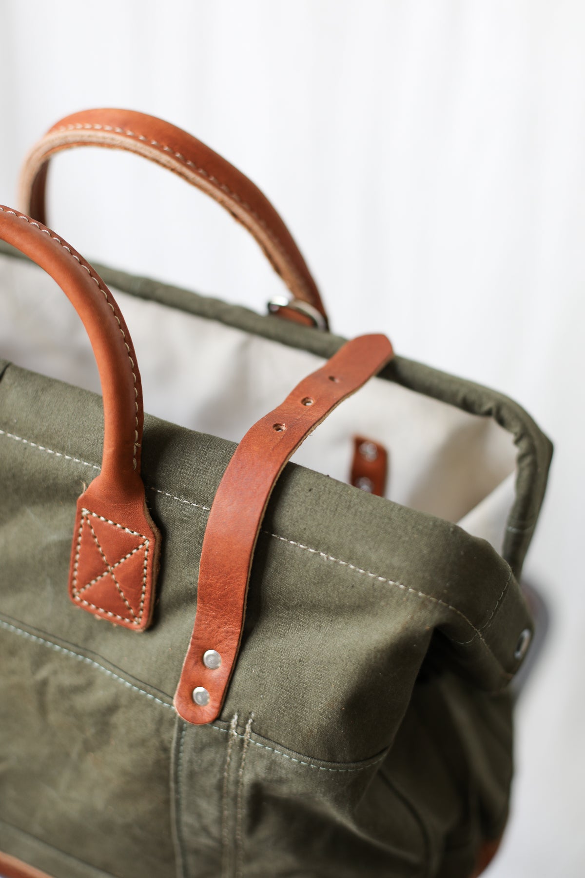 WWII era Salvaged Canvas Patchwork Carryall