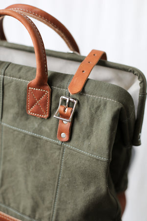 WWII era Salvaged Canvas Patchwork Carryall