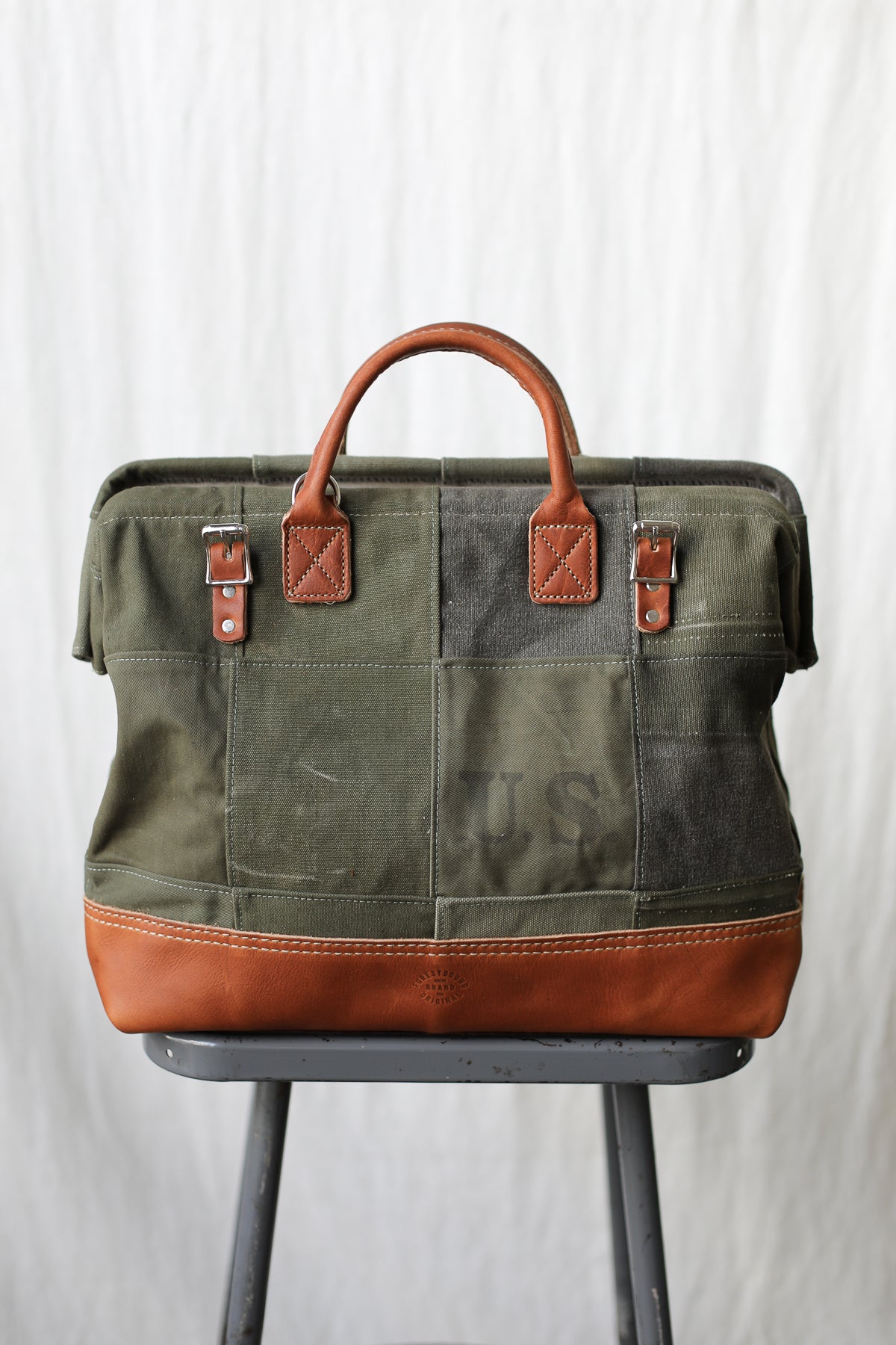 WWII era Salvaged Canvas Patchwork Carryall