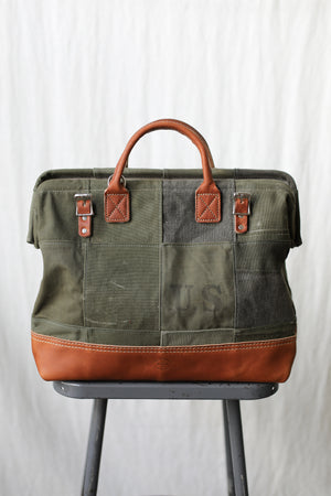WWII era Salvaged Canvas Patchwork Carryall