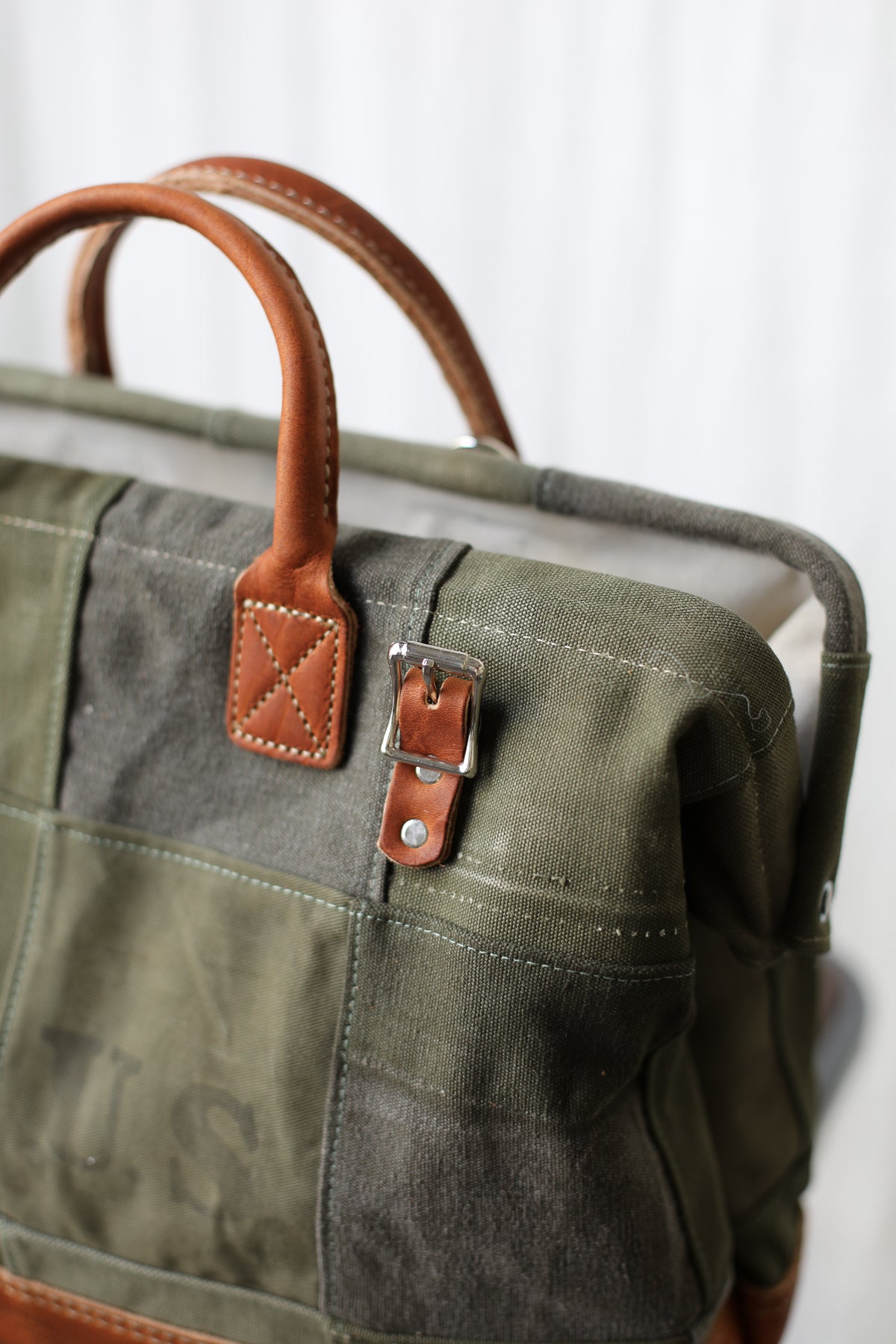 WWII era Salvaged Canvas Patchwork Carryall