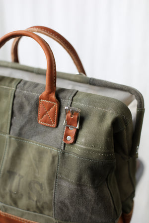 WWII era Salvaged Canvas Patchwork Carryall
