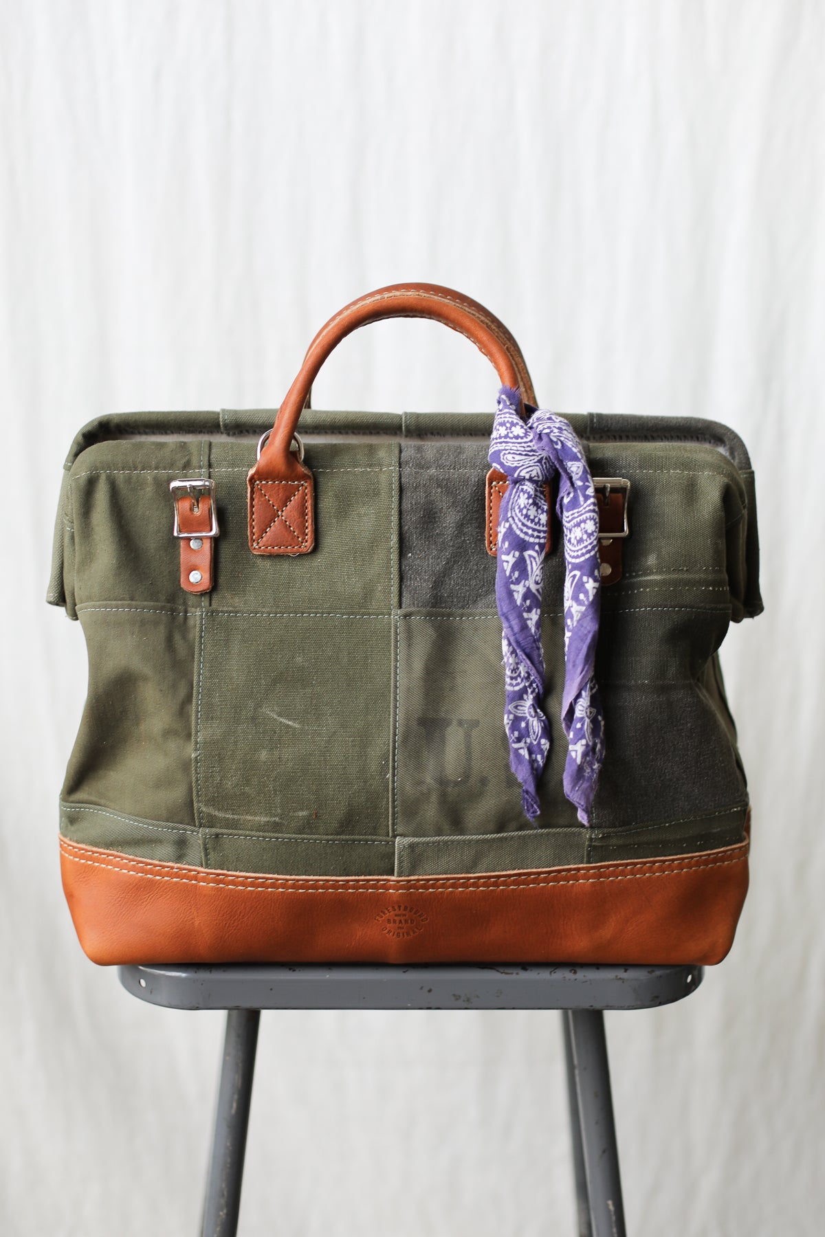 WWII era Salvaged Canvas Patchwork Carryall