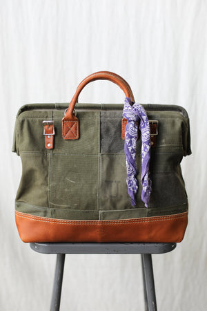 WWII era Salvaged Canvas Patchwork Carryall