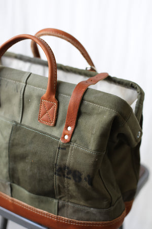WWII era Salvaged Canvas Patchwork Carryall
